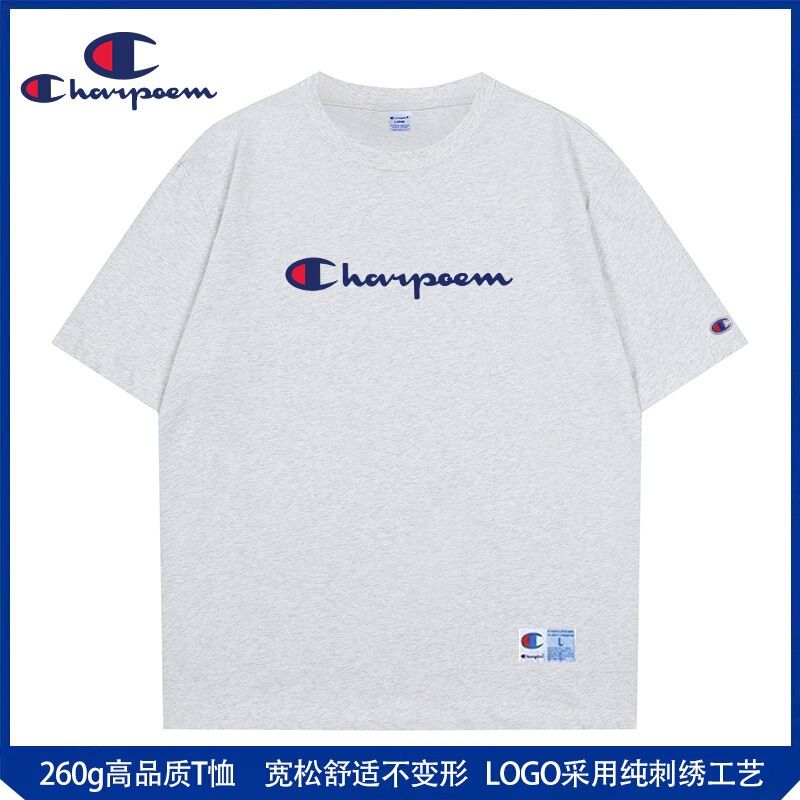 Champion Graffiti 2025 Summer New Casual Pure Cotton Embroidered Couple's American Style Trendy Brand Short Sleeve T-Shirt for Men Loose Fit Trendy T-Shirt