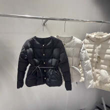 2025冬季新款高品质羽绒服女短款收腰系带圆领显瘦保暖时尚外套