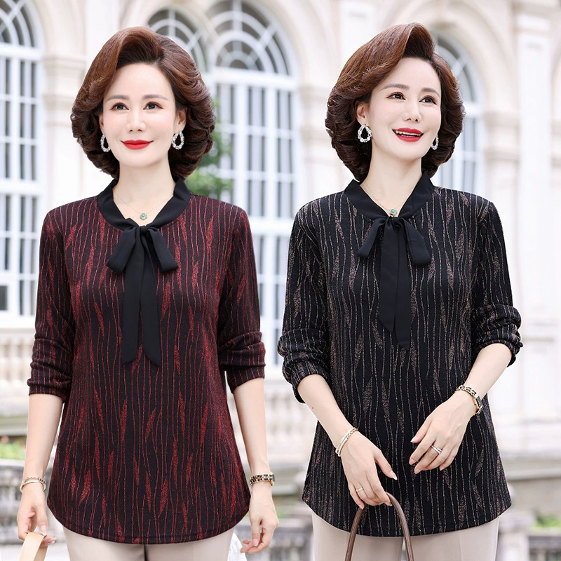 2025 Осенняя мода для мам, уменьшающий возраст вязаный свитер, весенне-осенняя новая осенняя одежда для женщин среднего и пожилого возраста, темпераментные топы, шарф-воротник