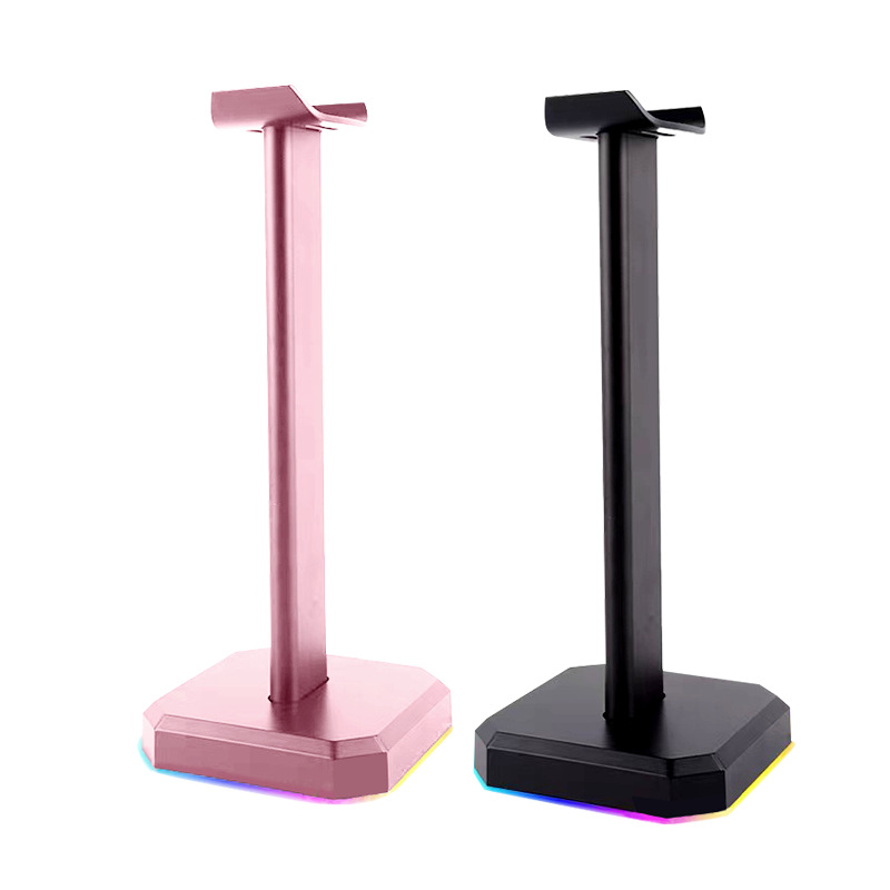 Fabricantes desmontables transfronterizos de aleación de aluminio para soporte de auriculares de computadora sub-U - diseño antideslizante auriculares RGB soporte luminoso