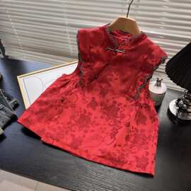 小众设计花苞小A版高端红新中式夹棉春春洋气精致外穿马甲背心女