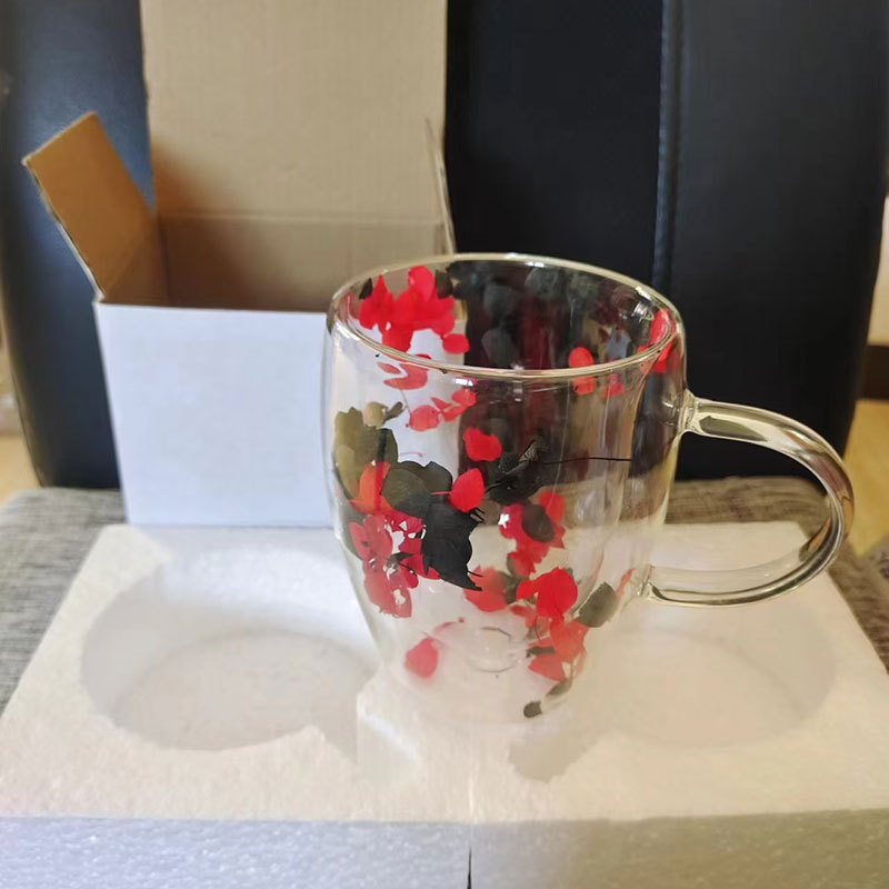 真花高颜値二重グラス高ホウ素シリコンクロスボーダー卸売り品ドライカップコーヒーカップ牛乳ジュースカップ|undefined