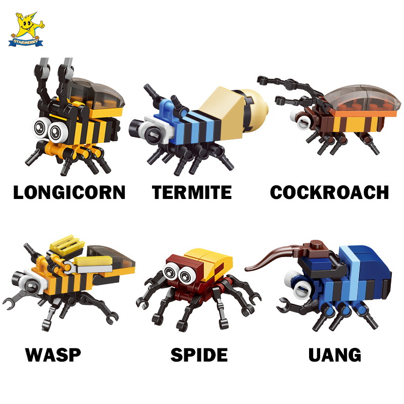 星乐积木 12合1昆虫系列益智彩盒积木 新款厂家直销 多款混装