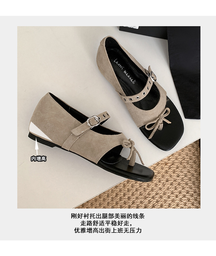 Sandal xỏ ngón đế bệt thiết kế độc đáo nơ bướm quai ngang La Mã — màu đen, màu mơ, bạc chi tiết 6