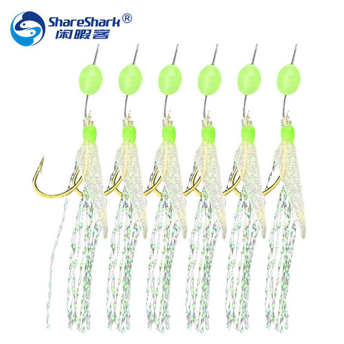 Glow-in-the-dark string hook fishing group official hanging fishing group 8-19# fish skin hook fishing gear wholesale cocked mouth lure white striped fish hook