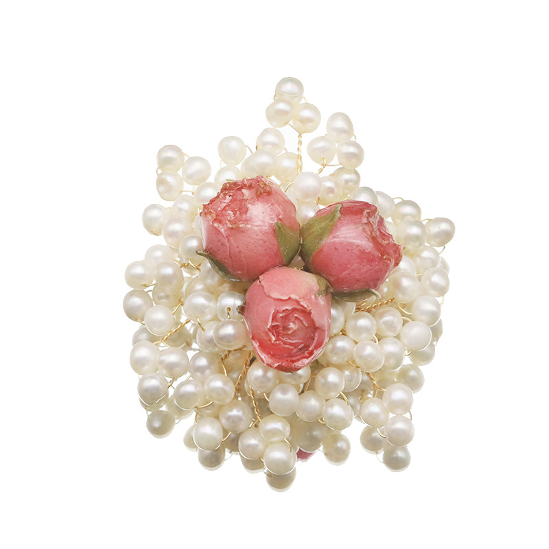 Broche de perlas naturales de alto grado nicho Rosa epoxi Rosa broche de gama alta diseño vintage copo de nieve al por mayor image 6