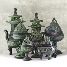 仿古青铜器汉代博山炉凤鸟龟鹤熏炉汉婚影视道具古典工艺品香薰炉