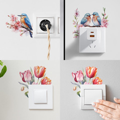 外貿浪漫唯美花朵樹枝小鳥兒童房家居裝飾開關貼牆貼貼紙自粘批發