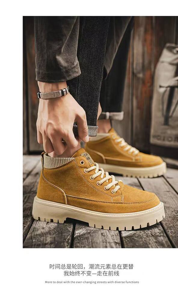 Giày bốt Martin nam cổ cao phong cách Anh, da retro, đế cao 3 cm, phối màu trơn — A6603 lạc đà, A6603 màu đen chi tiết 9