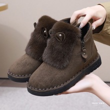 兔耳朵加绒保暖冬季平底雪地靴防滑女棉鞋冬季大棉毛毛鞋短靴女靴