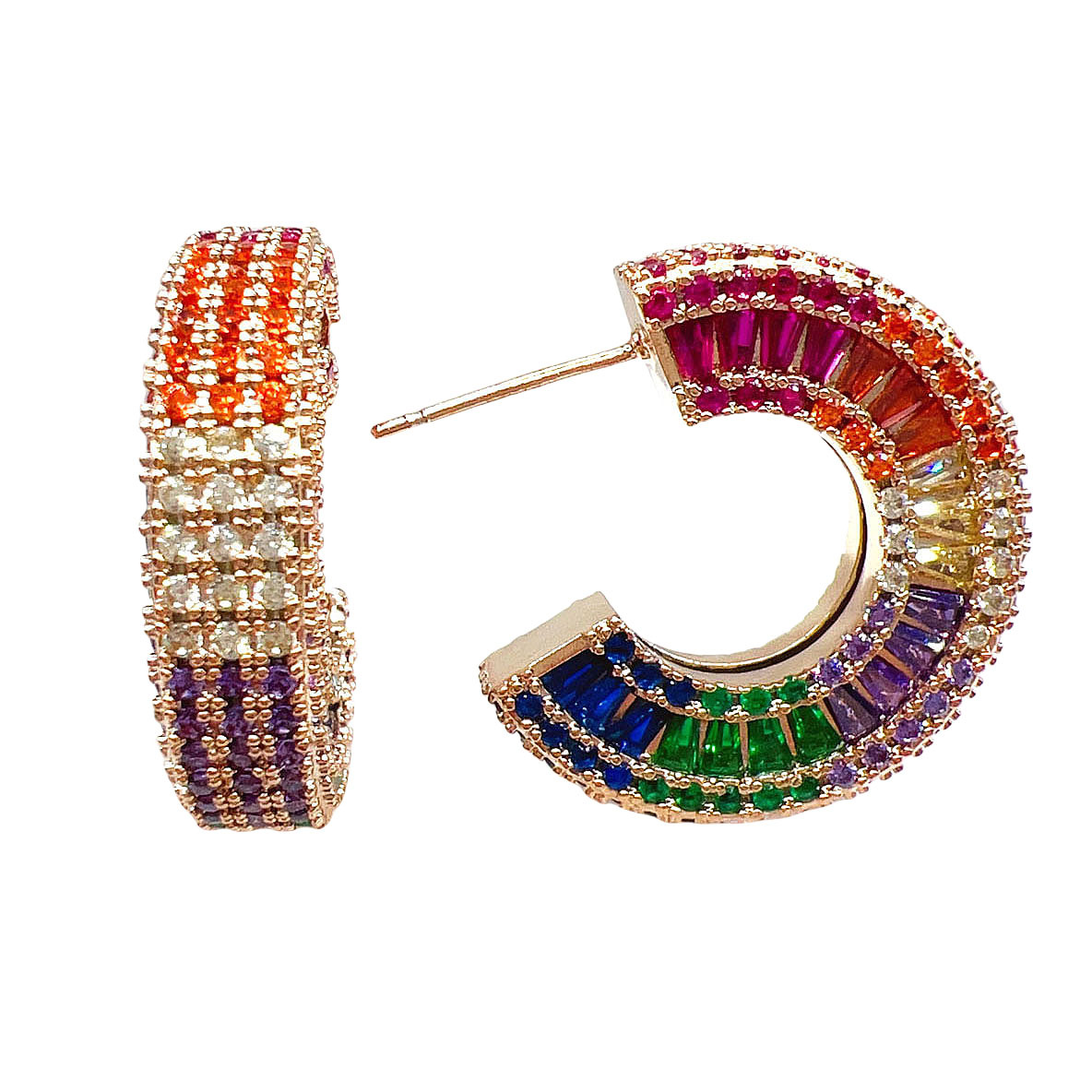 Color Zirconium pavé Hot Sale C- shaped Earrings Women's Fashionable Gold Plated Zircon Exquisite Light Luxury Earrings Elegant Slimming Earrings