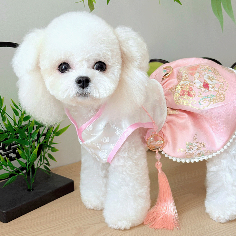狗狗衣服蝴蝶流苏唐装连衣裙猫咪衣服国风中小型犬适用新中式服装|undefined