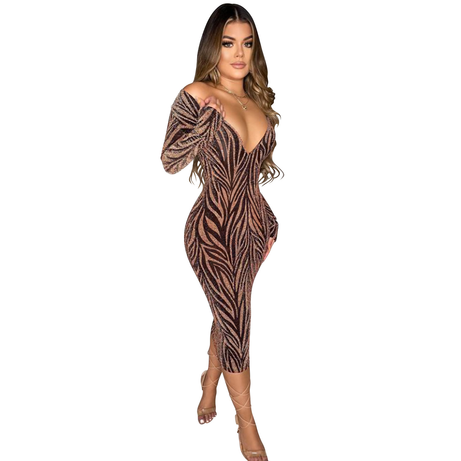 X5378 transfronteriza nuevo producto AliExpress Amazon europeo y americano moda sexy mujer profundo V manga larga pantalones vestido