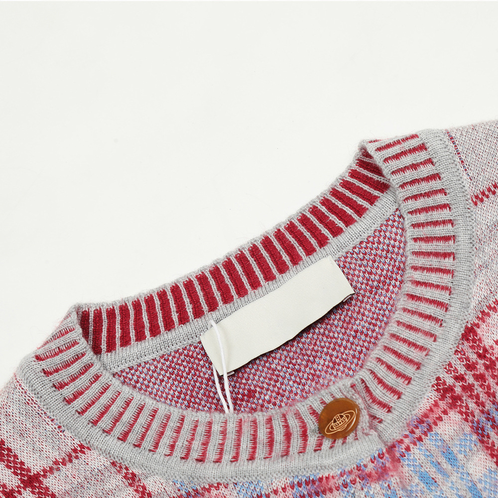 西太后風カーディガン、ヴィヴィチェック柄ジャケット、ラウンドネックの星柄セーター、レトロな雰囲気のニットトップス