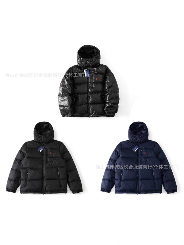 跨境高版拉夫小马刺绣加厚防风防水保暖羽绒男女款可拆卸连帽外套|undefined