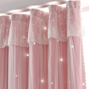 Internet Celebrity Finished Curtains Princess Style Blackout Bedroom Hollow Star Floating Curtains Without Punching Installation Manufacturer
