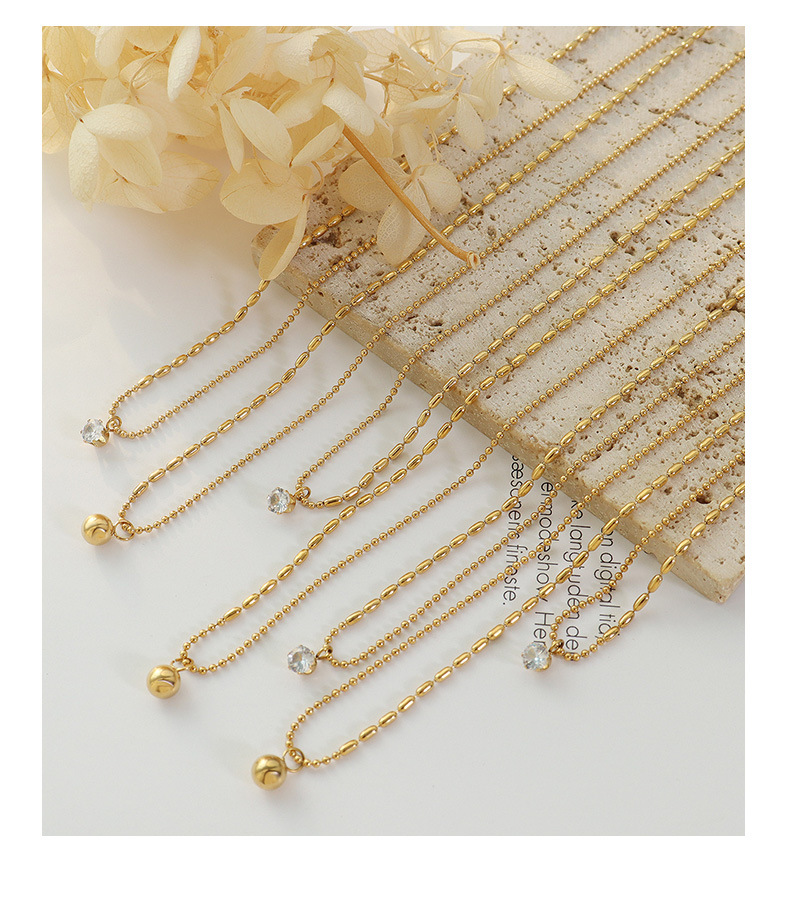 Kleines Design Sinn Runde Perlenkette Zirkon Schlüsselbeinkette 18k Vergoldeter Titanstahl Anhänger display picture 6