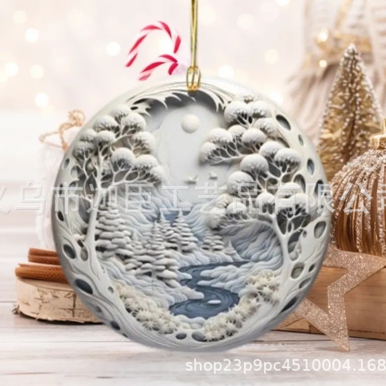 クロスボーダー起爆クリスマスストラップパーティーペンダントサンタクロース漫画クリスマスツリーペンダントアクリル円形平面|undefined