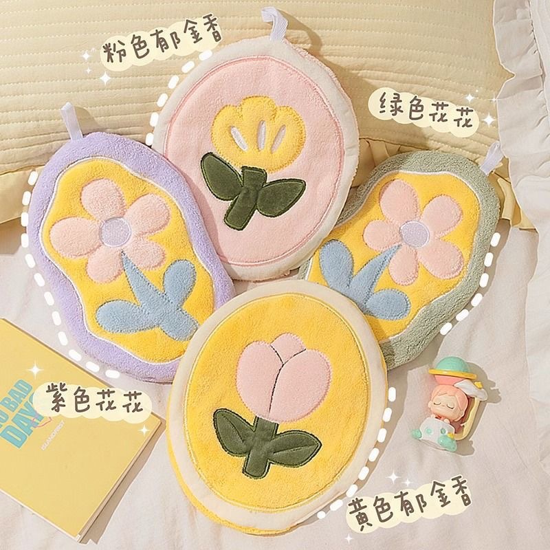 Home wall-mounted large coral velvet cute tulip soft absorbent bathroom small towel kitchen hand towel