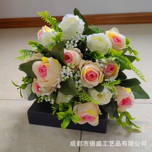 Chengdu Desheng Wholesale 18 Happy Rose Simulation Flowers Wedding Home Furnishings Multi-color Large Flowers