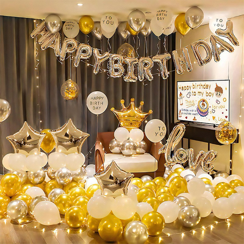 生日气球儿童布置男孩女孩场景派对周岁高级感背景墙装饰气球套装