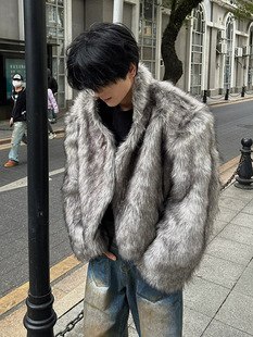 Vintage High Street Environmental Turf Short Cotton-padded Jacket Faux Fox Fur Thickened Warm Jacket Niche High-end Jacket for Men