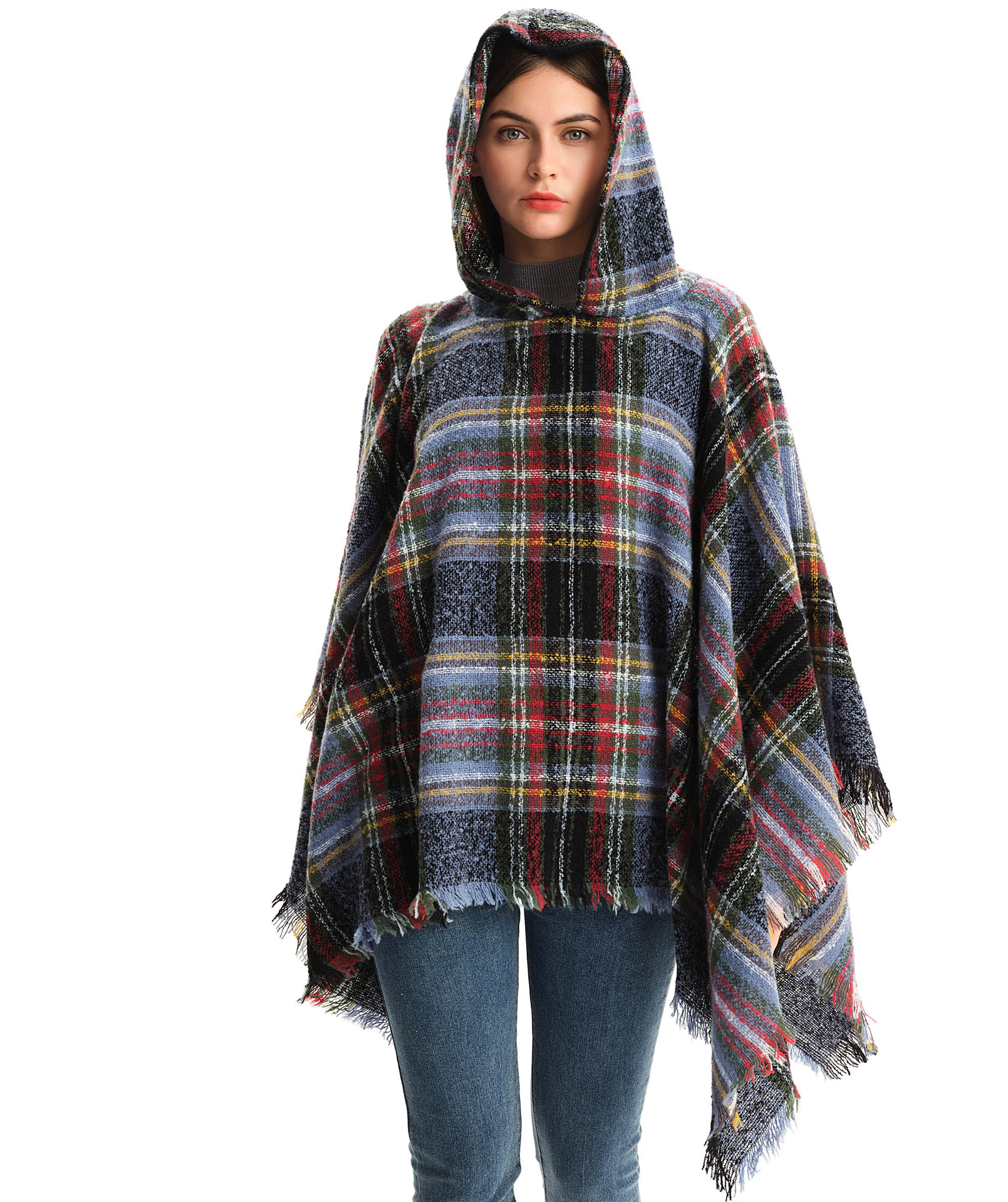 Unisex Sjaal Lente en winter lus garen dubbel geruite capuchon cape over sjaal_voghion.com