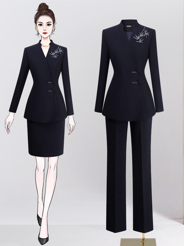 职业套装女春秋气质新中式案场客服前台工装珠宝店工作服西装制服|undefined