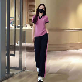 2025年夏季时尚一整套穿搭短袖直筒长裤休闲运动套装女卫衣两件套