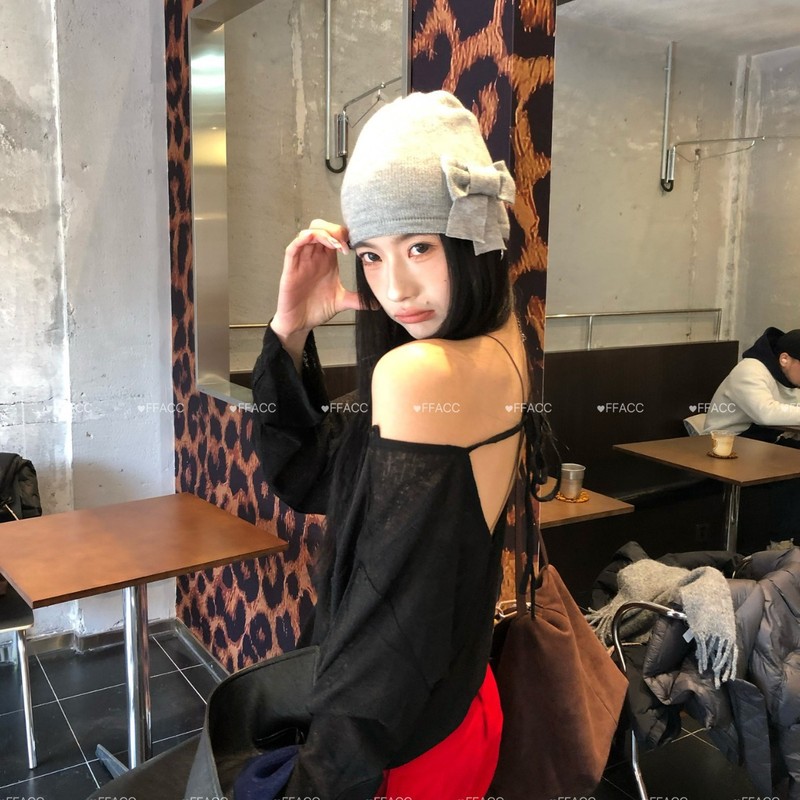 韓国イン手作りリボンニットウール帽子女性のための初春の新しいスタイル遊び心とかわいい顔が見える小さなつば帽子|undefined