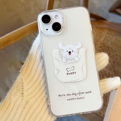 Ins-style cute pocket dog phone case suitable for iPhone 11, Apple 12, iPhone 13, transparent iPhone 14 PRO MAX, XR