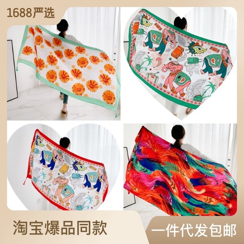 Carefully selected new Internet celebrity thickened retro ethnic style sun protection shawl for travel and photo shooting versatile cotton and linen scarf for women
