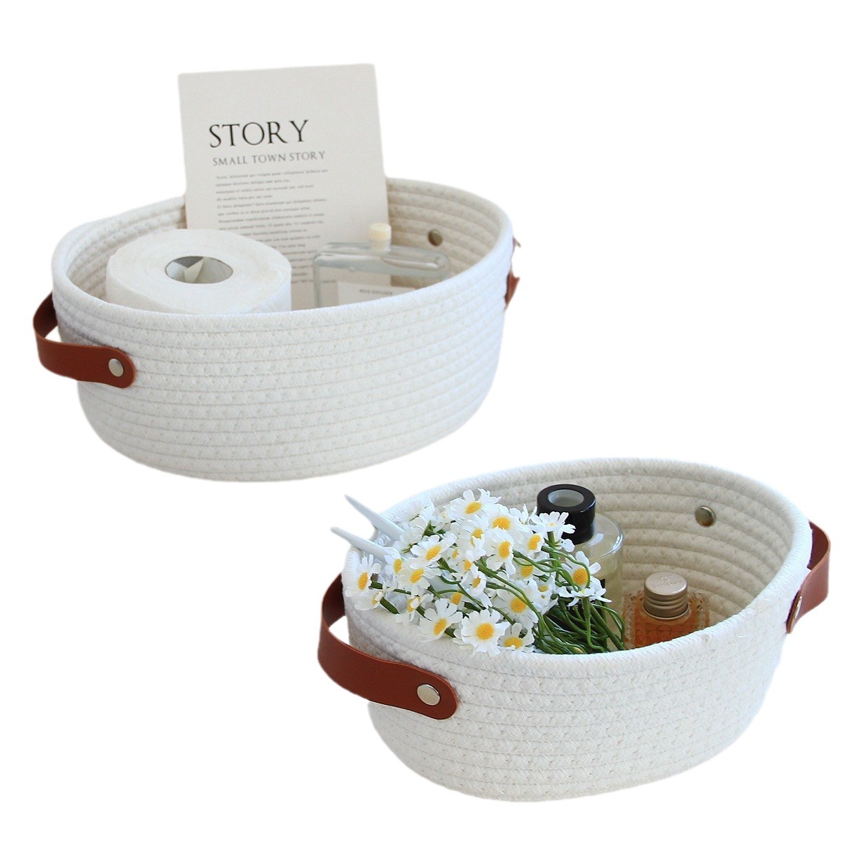 Caja de almacenamiento de cuerda de algodón hecha a mano de estilo nórdico cesta tejida simple cesta de almacenamiento de pasillo caja de artículos diversos caja de almacenamiento en el hogar