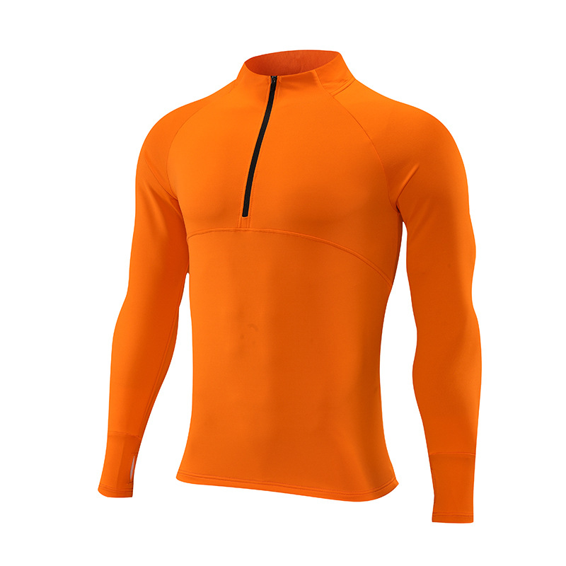 Primavera y otoño deportes al aire libre de los hombres de manga larga media cremallera soporte collar corriendo de secado rápido casual color sólido camiseta en stock impreso registro