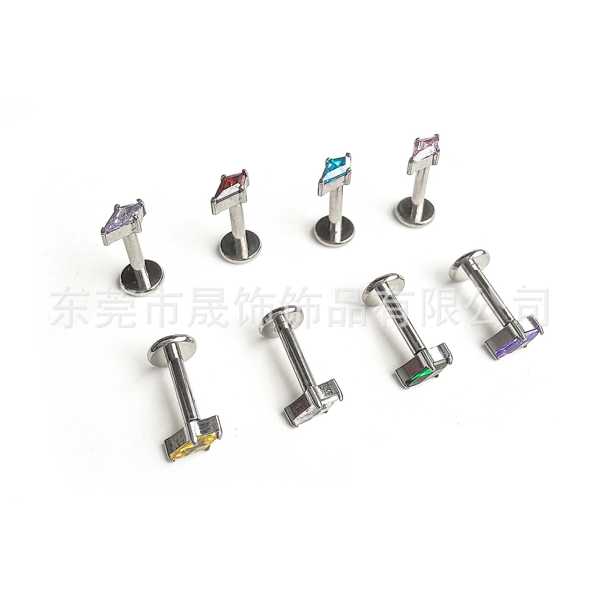 F136 Titanium Ear Stud 石 Cubic Zirconia 菱 Helix Cartilage Stud G23 Implant Grade Titanium Internal Thread Labret Stud Piercing Jewelry