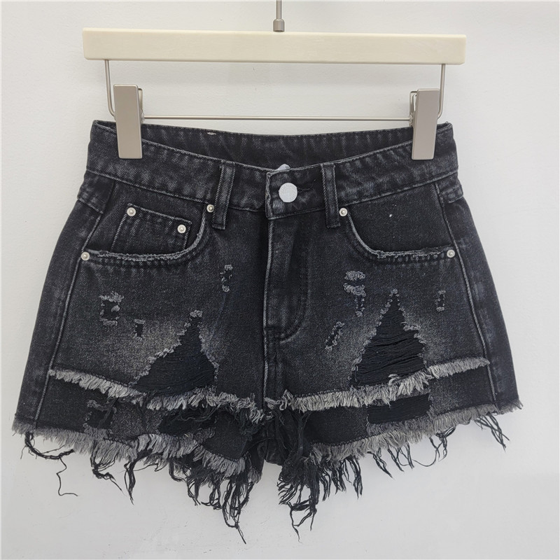 Pantalones Cortos de Mezclilla con Tiro Alto y Rotos Desgastados para Primavera y Verano