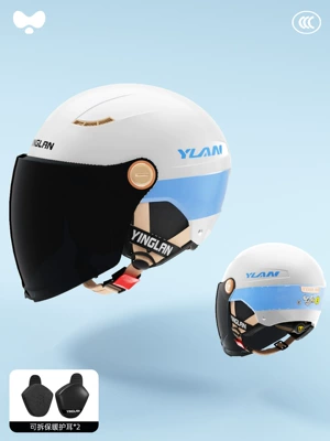 Vehicle Helmet Men's and Women's, Motosiklet kaskı (dəbilqə) - 3c-jieyu-blue-sunscreen-long-mirror-heatmax-removable-ear-protection-one-size-fits-all