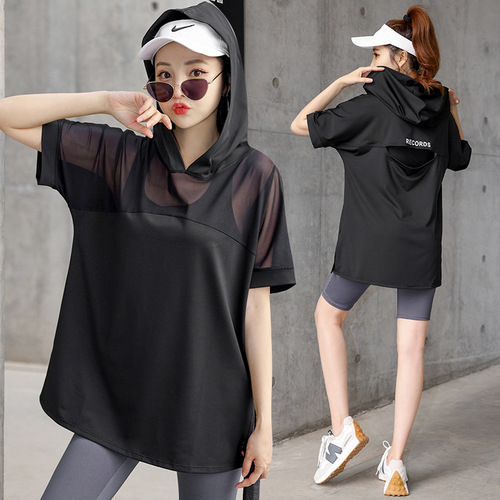 New yoga top large size short sleeve solid color beanie hoodie set of multiple items sports fitness clothing yoga wear set for women track and field attire