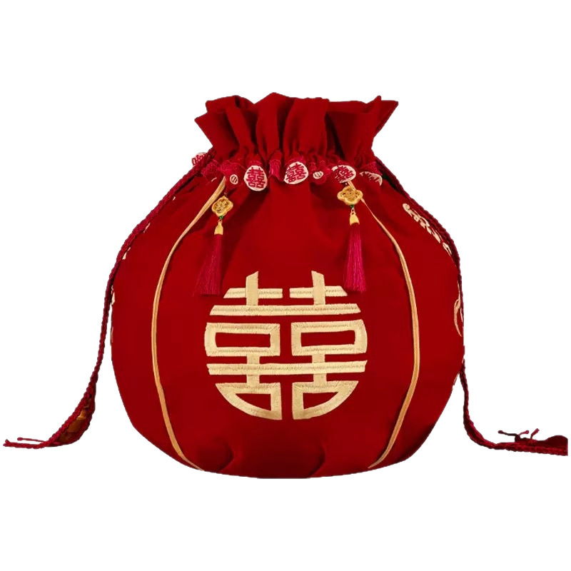 结婚红色聚宝盆刺绣福袋喜盆包袱皮女方娘家陪嫁用品新娘嫁妆包裹|undefined