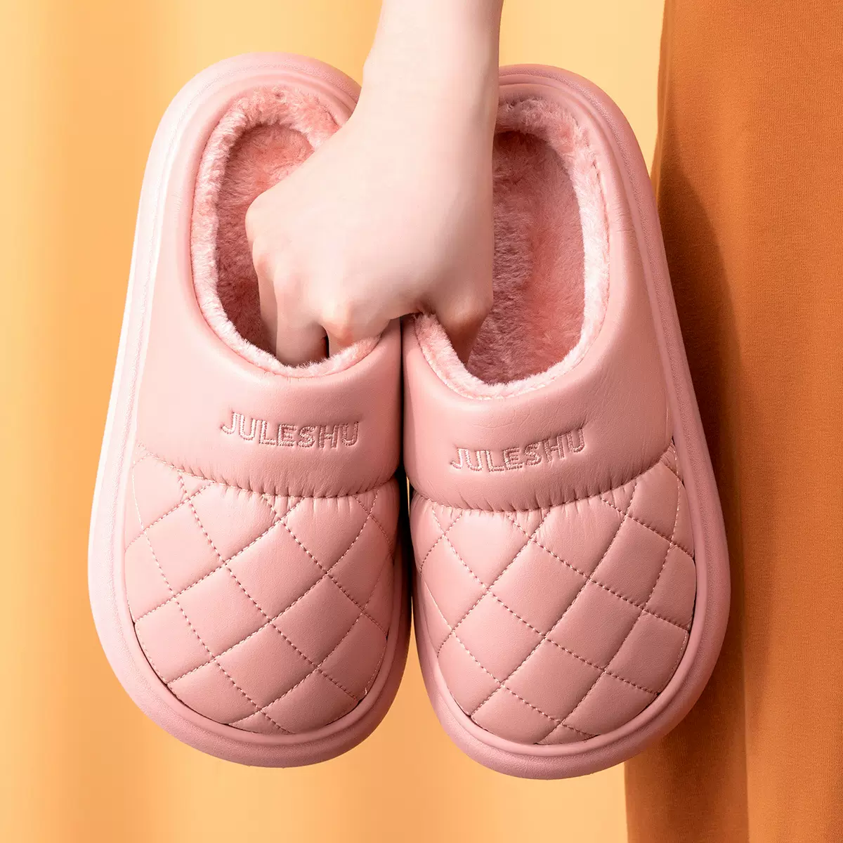 PU皮面防水棉拖鞋女新款家居抗菌棉拖鞋秋冬季防滑保暖棉拖鞋男士