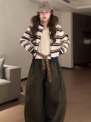 早秋季复古慵懒风毛衣外套上衣女春秋2025年新款外搭条纹针织开衫