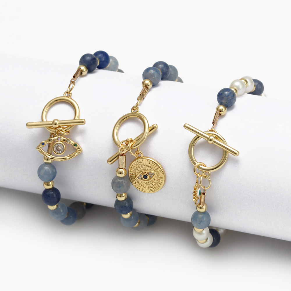 Simple Style Devilu0027S Eye Copper Beaded Plating Inlay Zircon Bracelets 1 Piece