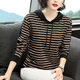 2022 Spring and Autumn New striped T-shirt female middle-aged mother loose striped hooded long sleeve plus size women's top