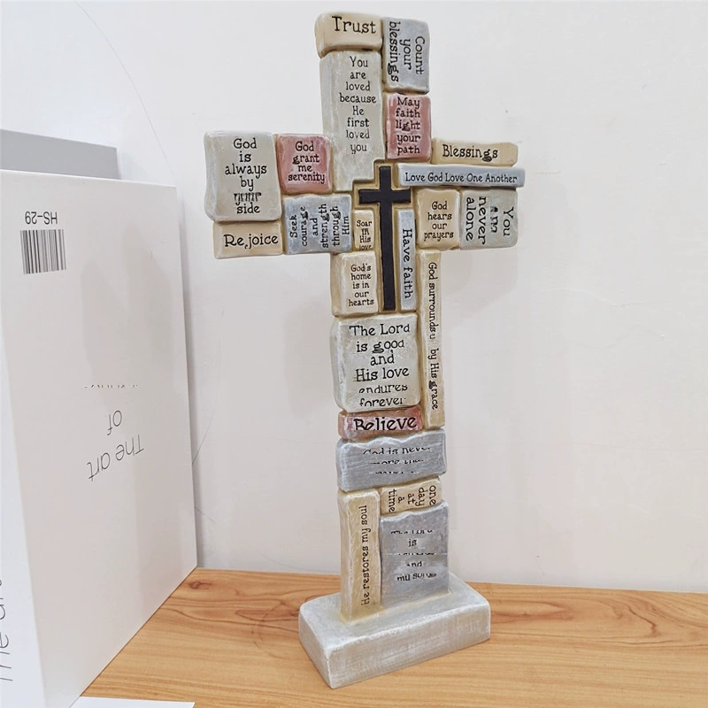 Скульптура креста из смолы, декоративный алтарь, бежевая смола/пластик, 23.9×13.6×7.2 см