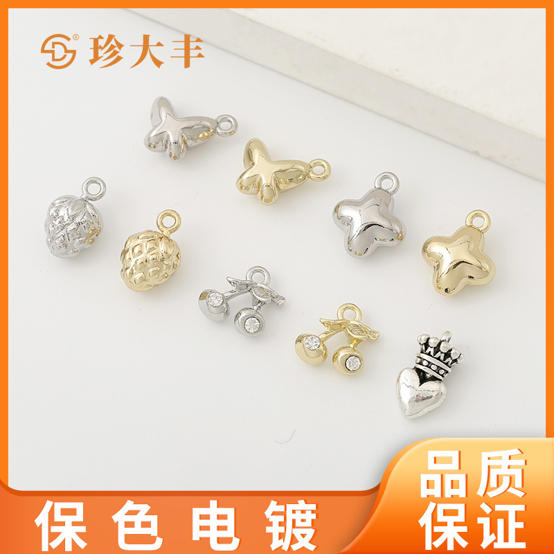 Factory Fruit Butterfly Pendant Pendant DIY Alloy Four-Leaf Flower Berry Cherry Diamond Crown Bracelet Jewelry Accessories