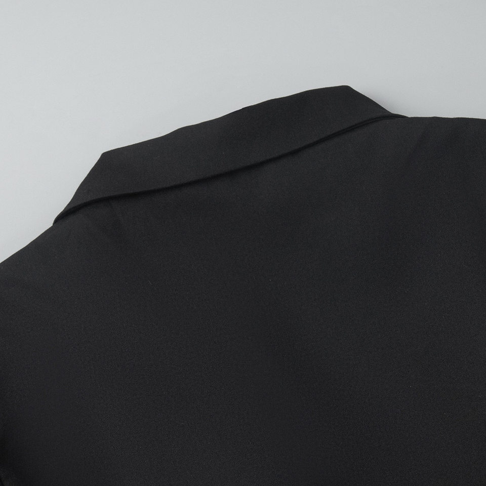 Đầm blazer nữ dáng chữ A cổ chữ V dài tay thắt eo cạp cao — Màu trắng, Màu đen chi tiết 8