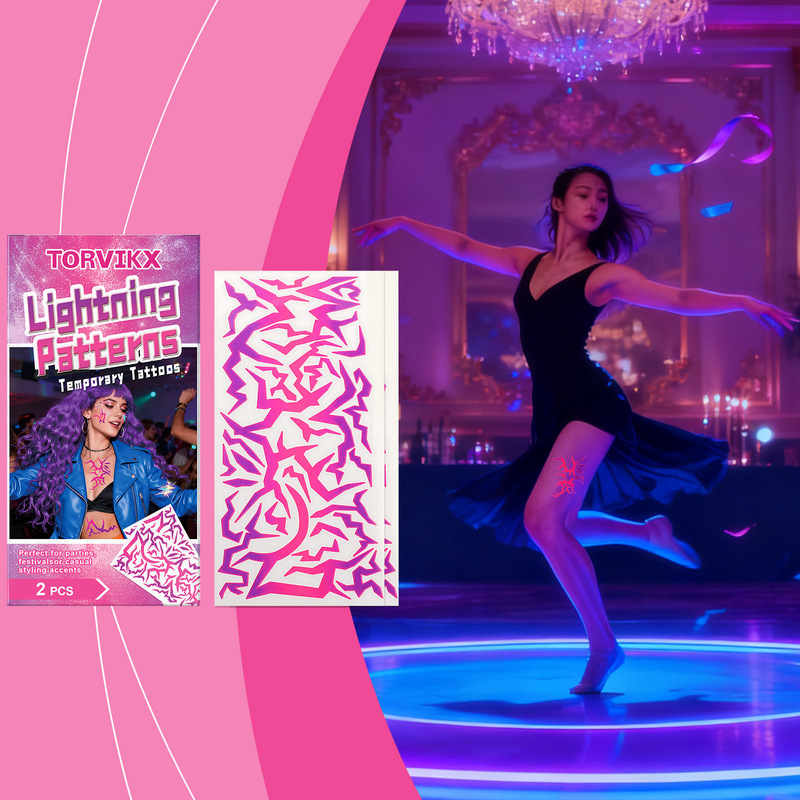 Torvikx Lightning Pattern Tattoo Stickers Create Personalized Makeup Party Dance Festival Atmosphere Temporary Tattoo Stickers