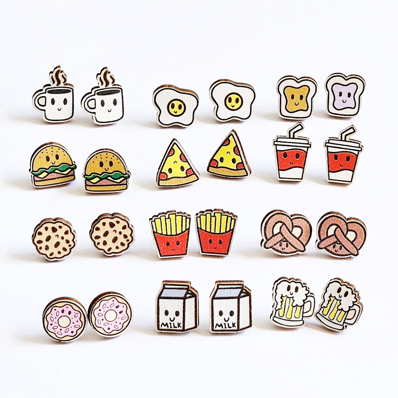 4g Weight Ear Studs Classification 1 Pair Quantity 1 Pair Simple Style Letter Printing Wood Ear Studs