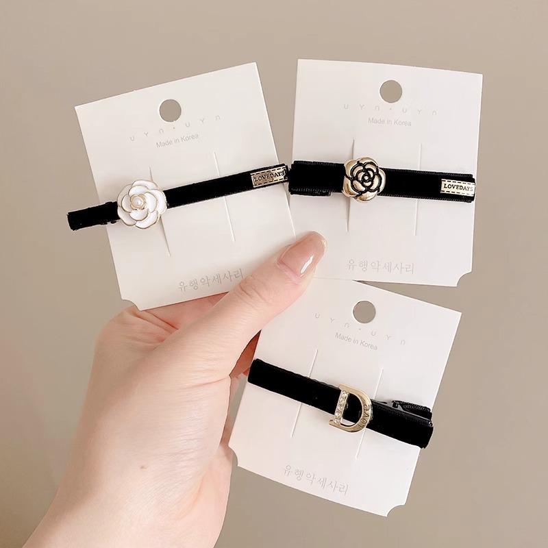 Camellia clásica de terciopelo negro clips delicado clips de frangeo in coreano clip de borde clip clip clip de pelo adornamiento