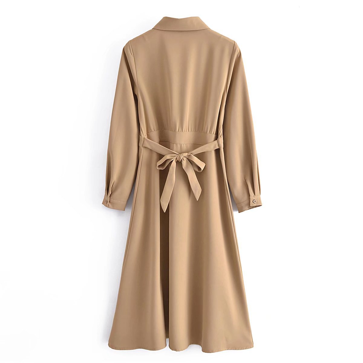 solid color long-sleeved lapel belted shirt dress nihaostyles wholesale clothing NSAM90413